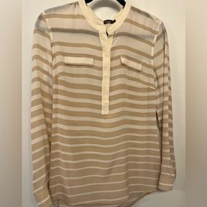 J. McLaughlin silk cream and tan blouse, size medium